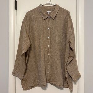 J. Jill Love Linen Women's Plus L/S Button-Front Shirt Top Blouse 3X Khaki/Brown